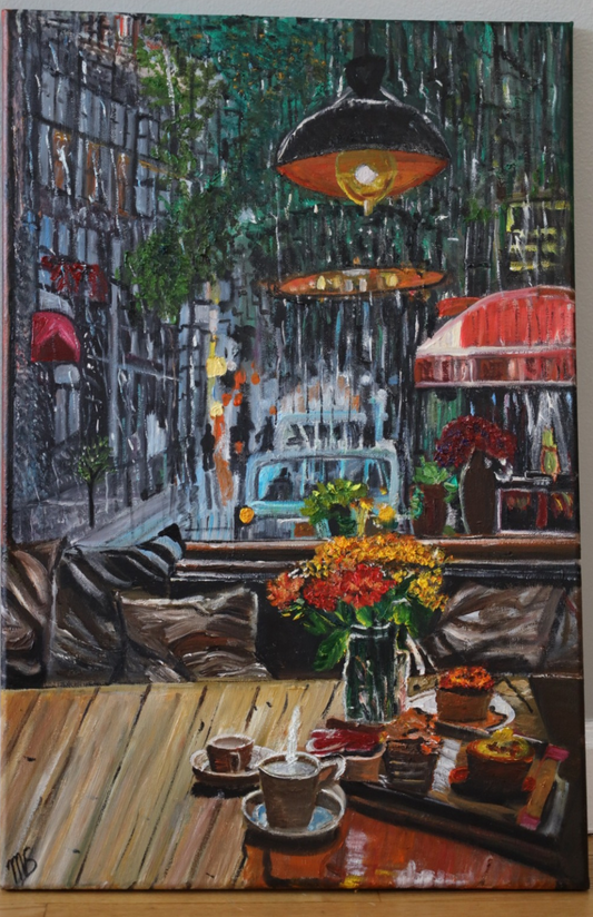 rainy day spent inside a coffee shop